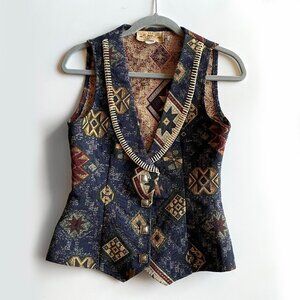 Vintage 90's New Frontier Navajo Print Vest Size S Western Style